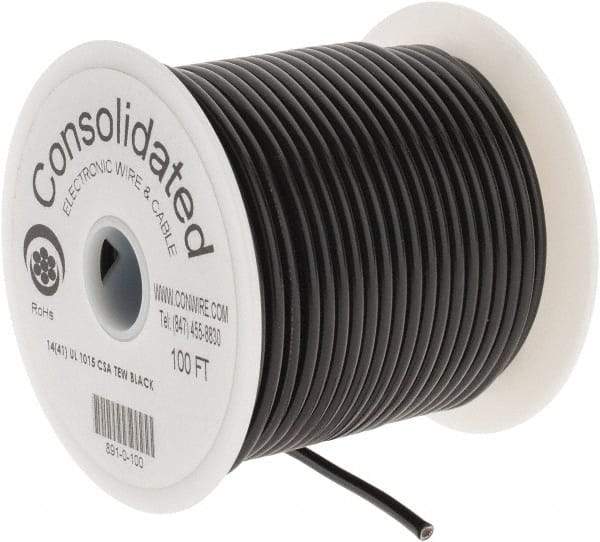 Made in USA - 14 AWG, 41 Strand, 100' OAL, Tinned Copper Hook Up Wire - Black PVC Jacket, 0.136" Diam - All Tool & Supply