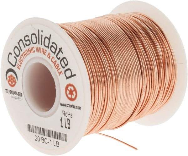 Made in USA - 20 AWG, 0.032 Inch Diameter, 318 Ft., Solid, Grounding Wire - Copper, ASTM B3, QQ-W-343 Type S, RoHS Compliant - All Tool & Supply