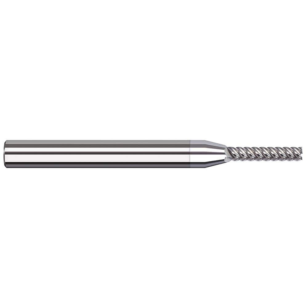 Square End Mill: 0.04'' Dia, 13/64'' LOC, 1/8'' Shank Dia, 2-1/2'' OAL, 5 Flutes, Solid Carbide Single End, TiB2 Finish, 50 ° Variable Helix, RH Cut, RH Flute