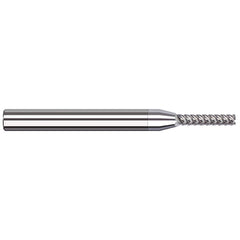 Square End Mill: 0.04'' Dia, 13/64'' LOC, 1/8'' Shank Dia, 2-1/2'' OAL, 5 Flutes, Solid Carbide Single End, TiB2 Finish, 50 ° Variable Helix, RH Cut, RH Flute