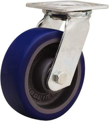 Hamilton - 6" Diam x 2" Wide x 7-1/2" OAH Top Plate Mount Swivel Caster - Polyurethane Mold onto Cast Iron Center, 900 Lb Capacity, Sealed Precision Ball Bearing, 4 x 4-1/2" Plate - All Tool & Supply