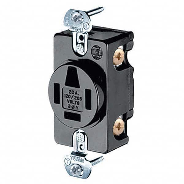 Hubbell Wiring Device-Kellems - 120/208 VAC 20A NEMA 18-20R Industrial Grade Black Straight Blade Single Receptacle - All Tool & Supply