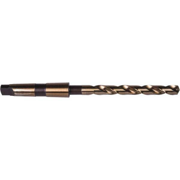 Taper Shank Drill Bit: 1.0156″ Dia, 4MT, 135 °, Cobalt Gold & Oxide Finish, 12.125″ OAL, Notched Point, Spiral Flute