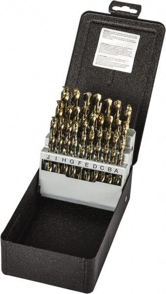 Precision Twist Drill - 135° Point, Gold Finish, Cobalt Jobber Length Drill Bit Set - Exact Industrial Supply