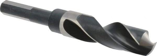 Precision Twist Drill - 27/32" Drill, 118° Point, High Speed Steel Silver Deming & Reduced Shank Drill Bit - Bright Finish, 6" OAL, Flats on Shank, 3" Flute Length, Right Hand Cut, Standard Point, Spiral Flute, Regular Spiral - All Tool & Supply