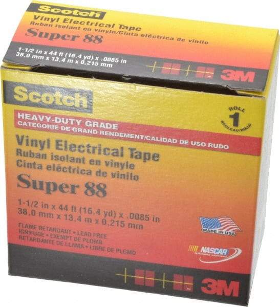 3M - 1-1/2" x 44', Black Vinyl Electrical Tape - Series 88, 8.5 mil Thick, 20 Lb./Inch Tensile Strength - All Tool & Supply