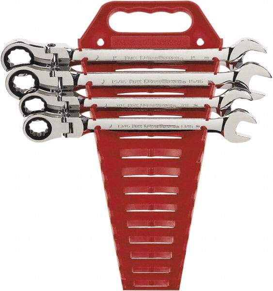 GearWrench - 4 Piece, 13/16" to 1", 12 Point Ratcheting Combination Wrench Set - Inch Measurement Standard, Chrome Finish, Comes in Plastic Rack - All Tool & Supply