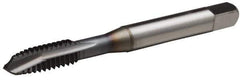 OSG - 7/8-14 UNF, 3 Flute, TiCN Finish, Vanadium High Speed Steel Spiral Point Tap - Plug Chamfer, Right Hand Thread, 4-11/16" OAL, 2-7/32" Thread Length, 0.697" Shank Diam, 3B Class of Fit, Series 300 - Exact Industrial Supply