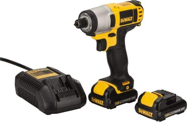 DeWALT - 12 Volt, 1/4" Drive, 79 Ft/Lb Torque, Cordless Impact Driver - Pistol Grip Handle, 2450 RPM, 2 Lithium-Ion Batteries Included - All Tool & Supply