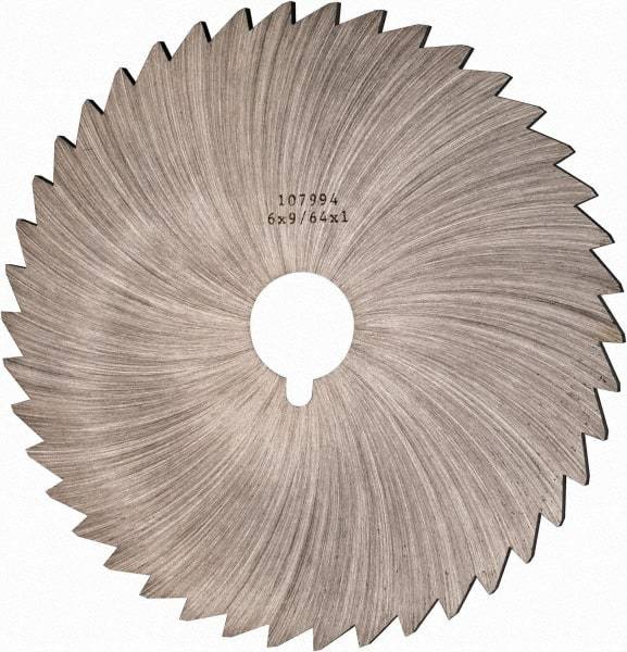 Made in USA - 6" Diam x 9/64" Blade Thickness x 1" Arbor Hole Diam, 44 Tooth Slitting and Slotting Saw - Arbor Connection, Right Hand, Uncoated, High Speed Steel, Concave Ground, Contains Keyway - All Tool & Supply