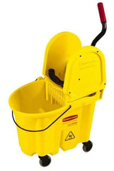 Rubbermaid - 35 Qt Plastic Bucket & Wringer - 20.1" Long x 36-1/2" High x 15.7" Wide, Yellow - All Tool & Supply