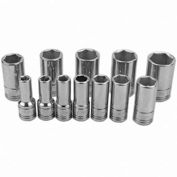 SK - 1/4" Drive Semi-Deep Socket Set - 5 to 15mm, Metric Measurement Standard - All Tool & Supply