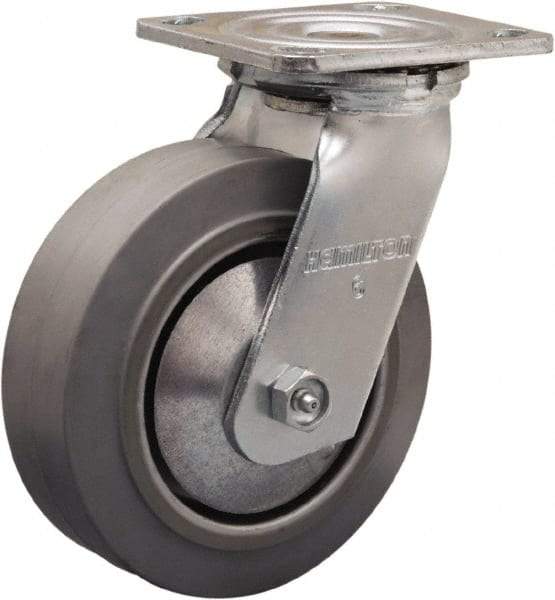 Hamilton - 6" Diam x 2" Wide x 7-1/2" OAH Top Plate Mount Swivel Caster - Rubber Mold on Aluminum, 410 Lb Capacity, Straight Roller Bearing, 4 x 4-1/2" Plate - All Tool & Supply