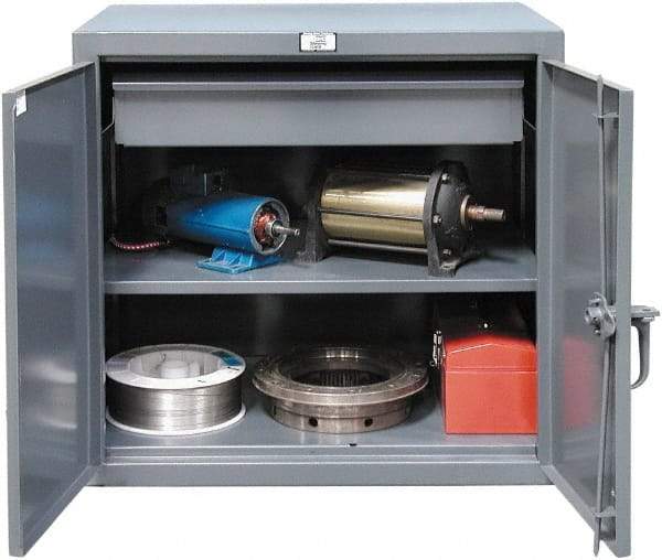 Strong Hold - 1 Shelf 1 Bin Locking Storage Cabinet - Steel, 36" Wide x 20" Deep x 36" High, Dark Gray - All Tool & Supply