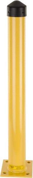 Eagle - 4-1/2" Diam x 42" High, Yellow Steel Bollard - 8" Wide x 8" Long Mounting Plate, 50 Lb - All Tool & Supply