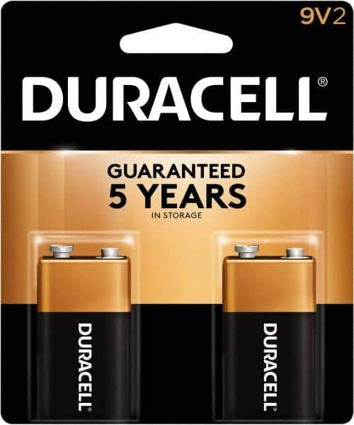 Duracell - Size 9V, Alkaline, 2 Pack, Standard Battery - 9 Volts, Snap Terminal - All Tool & Supply