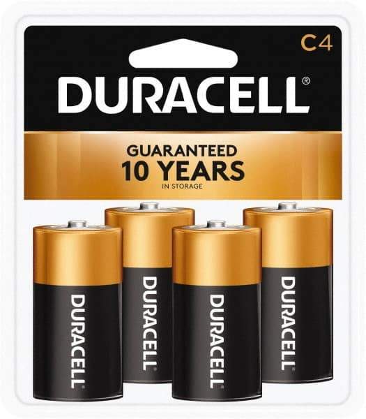 Duracell - Size C, Alkaline, 4 Pack, Standard Battery - 1.5 Volts, Button Tab Terminal - All Tool & Supply