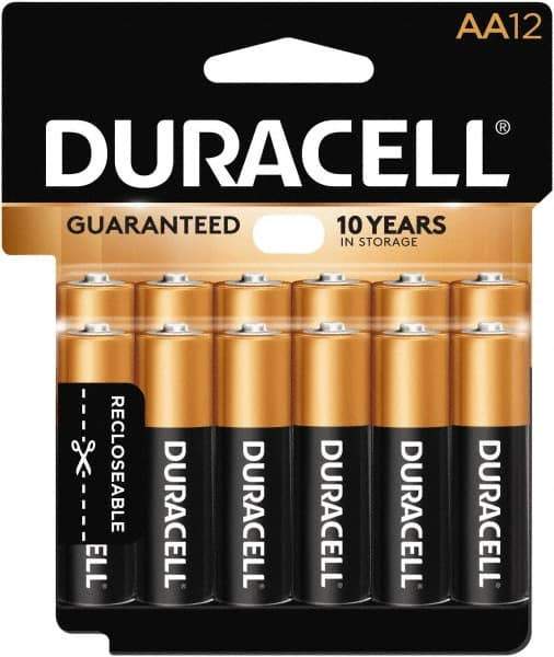 Duracell - Size AA, Alkaline, 12 Pack, Standard Battery - 1.5 Volts, Button Tab Terminal - All Tool & Supply