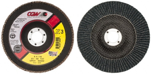 CGW Abrasives - 6" 40 Grit 7/8" Center Hole Type 27 Zirconia Alumina Flap Disc - All Tool & Supply