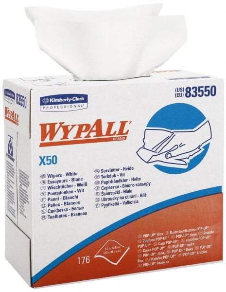 WypAll - X50 Dry Shop Towel/Industrial Wipes - Pop-Up, 12-1/4" x 9-1/4" Sheet Size, White - All Tool & Supply