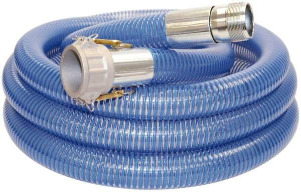 Alliance Hose & Rubber - -40 to 150°F, 1-1/2" Inside x 1.77" Outside Diam, PVC Liquid Suction & Discharge Hose - Transparent Blue, 20' Long, 29 Vacuum Rating, 89 psi Working Pressure - All Tool & Supply