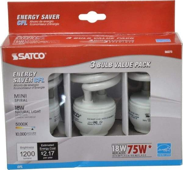 Value Collection - 18 Watt Fluorescent Residential/Office Medium Screw Lamp - 5,000°K Color Temp, 1,200 Lumens, T2, 10,000 hr Avg Life - All Tool & Supply