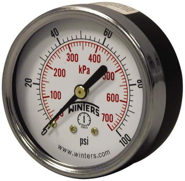 Winters - 2-1/2" Dial, 1/4 Thread, 0-160 Scale Range, Pressure Gauge - Center Back Connection Mount, Accurate to 3-2-3% of Scale - All Tool & Supply