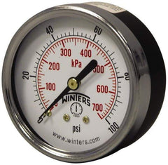 Winters - 2-1/2" Dial, 1/4 Thread, 0-160 Scale Range, Pressure Gauge - Center Back Connection Mount, Accurate to 3-2-3% of Scale - All Tool & Supply