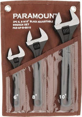 Paramount - 3 Piece, 6 to 10", Adjustable Wrench Set - Inch Measurement Standard, Black Finish, Comes in Canvas Roll - All Tool & Supply