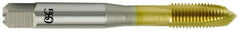 OSG - 7/16-20 UNF, 3 Flute, TiN Finish, Vanadium High Speed Steel Spiral Point Tap - Plug Chamfer, Right Hand Thread, 3-5/32" OAL, 1-7/16" Thread Length, Series 11015 - Exact Industrial Supply