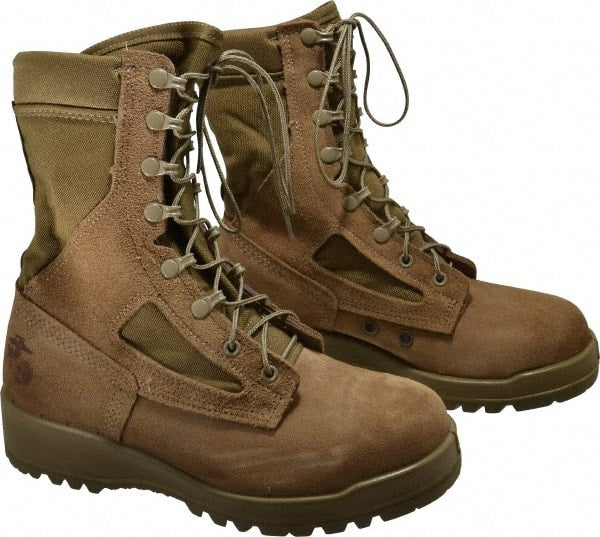 Work Boot: Size 7, 8″ High, Leather, Steel Toe Desert Tan, Wide Width