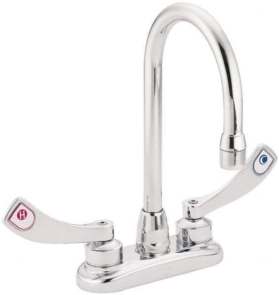 Moen - 2 Hole Mount, Spout Reach Commercial Faucet - Two Handle, Wrist Blade Handle, High Spout, No Drain - All Tool & Supply