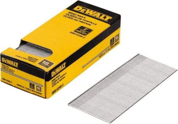 DeWALT - 18 Gauge 2" Long Finishing Nails for Power Nailers - Steel, Bright Finish, Smooth Shank, Straight Stick Collation, Brad Head, Chisel Point - All Tool & Supply