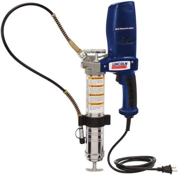 Lincoln - 7,000 Max psi, Flexible Electric Grease Gun - 14-1 & 2 oz (Cartridge) & 16 oz (Bulk) Capacity, 1/8 Thread Outlet, Bulk & Cartridge Fill, Includes 6" Power Card, Compact Carrying Case, Coupler & Valves - All Tool & Supply