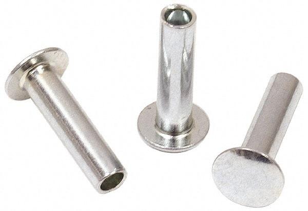 RivetKing - 0.176 to 0.184" Hole Diam, Round Head, Zinc Plated Steel, Semi Tubular Rivet - 7/16 Head Diam, 1" Length Under Head, 1/4 Body Diam - All Tool & Supply