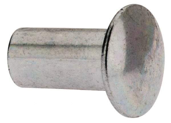 RivetKing - 0.084 to 0.09" Hole Diam, Round Head, Zinc Plated Steel, Semi Tubular Rivet - 7/32 Head Diam, 1/4" Length Under Head, 1/8 Body Diam - All Tool & Supply