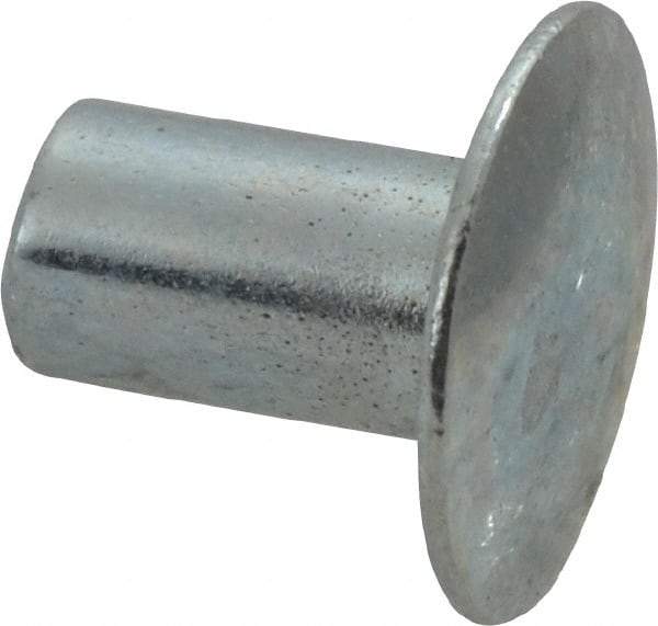 RivetKing - 0.1 to 0.17" Hole Diam, Round Head, Zinc Plated Steel, Semi Tubular Rivet - 5/16 Head Diam, 1/4" Length Under Head, 9/64 Body Diam - All Tool & Supply