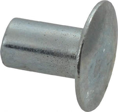 RivetKing - 0.1 to 0.17" Hole Diam, Round Head, Zinc Plated Steel, Semi Tubular Rivet - 5/16 Head Diam, 1/4" Length Under Head, 9/64 Body Diam - All Tool & Supply