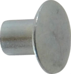 RivetKing - 0.134 to 0.141" Hole Diam, Round Head, Zinc Plated Steel, Semi Tubular Rivet - 3/8 Head Diam, 1/4" Length Under Head, 3/16 Body Diam - All Tool & Supply