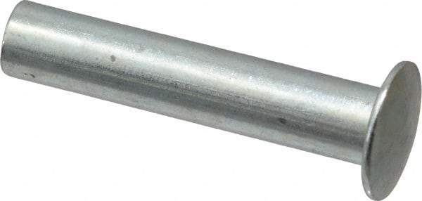 RivetKing - 0.176 to 0.184" Hole Diam, Round Head, Zinc Plated Steel, Semi Tubular Rivet - 7/16 Head Diam, 1-1/4" Length Under Head, 1/4 Body Diam - All Tool & Supply