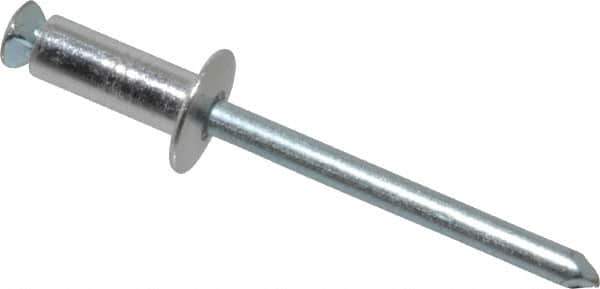 RivetKing - Dome Head Aluminum Peel Blind Rivet - Steel Mandrel, 0.188" to 0.354" Grip, 3/8" Head Diam, 0.196" Max Hole Diam, 0.551 to 0.590" Length Under Head, 3/16" Body Diam - All Tool & Supply