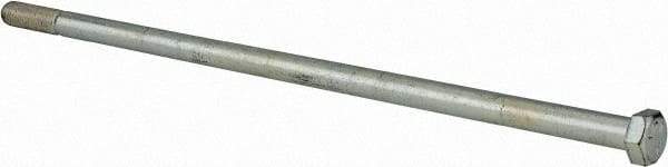 Made in North America - 1/2-13 UNC, 14" Length Under Head Hex Head Cap Screw - Partially Threaded, Grade 5 Steel, Zinc-Plated Finish, 3/4" Hex - All Tool & Supply