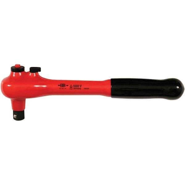 Wiha - 1/2" Drive Pear Head Ratchet - Insulated Finish, 10" OAL, 48 Gear Teeth, 1,000 Volt Insulated Handle, Reversible Head - All Tool & Supply