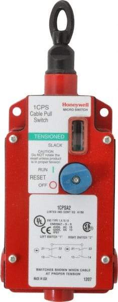 Honeywell - 10 Amp, 2NO/2NC Configuration, Rope Operated Limit Switch - Manual Reset, Cable Pull, 24V LED Indicator, 300 VAC/VDC - All Tool & Supply