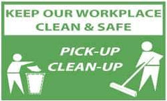 NMC - Keep Our Workplace Clean & Safe - Pick-Up - Clean-Up, 60 Inch Long x 36 Inch High, Safety Banner - Polyethylene, English, Printed on 1 Side - All Tool & Supply