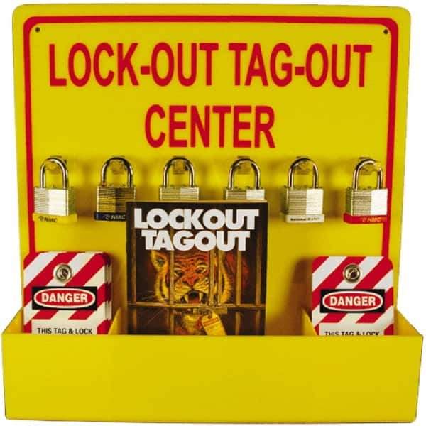 NMC - Equipped Acrylic Lockout Device and Tag Station - 16 Inch Wide x 16 Inch High, Red and Yellow - All Tool & Supply