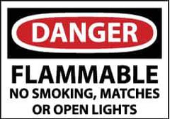 NMC - "Danger - Flammable - No Smoking, Matches or Open Lights", 10" Long x 14" Wide, Aluminum Safety Sign - Rectangle, 0.04" Thick, Use for Accident Prevention - All Tool & Supply