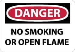 NMC - "Danger - No Smoking or Open Flame", 10" Long x 14" Wide, Pressure-Sensitive Vinyl Safety Sign - Rectangle, 0.004" Thick, Use for Accident Prevention - All Tool & Supply