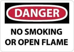 NMC - "Danger - No Smoking or Open Flame", 10" Long x 14" Wide, Aluminum Safety Sign - Rectangle, 0.04" Thick, Use for Accident Prevention - All Tool & Supply