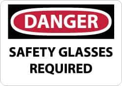 NMC - "Danger - Safety Glasses Required", 10" Long x 14" Wide, Aluminum Safety Sign - Rectangle, 0.04" Thick, Use for Accident Prevention - All Tool & Supply